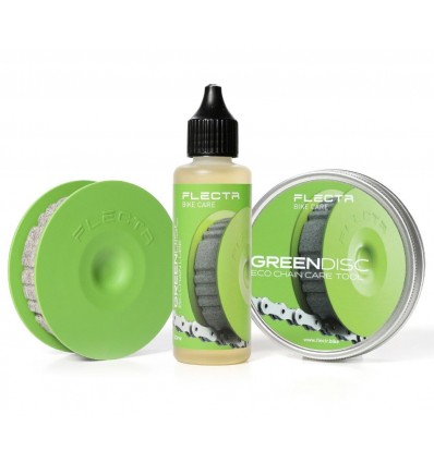 FLECTR, Cura della bici, Green Disc Set, strumento di cura catena + Bio Chain Lube (50ml)