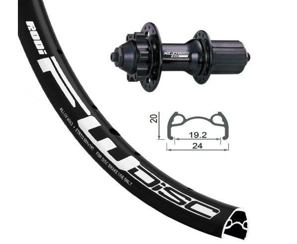 Ruota 24" posteriore mtb XLC disco 6 fori nero, sancio rapido , cerchio Rodi